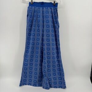 Solitaire Blue Sunburst Eyelet Wide Leg Smocked Paperbag Waist Pants 23-176A S